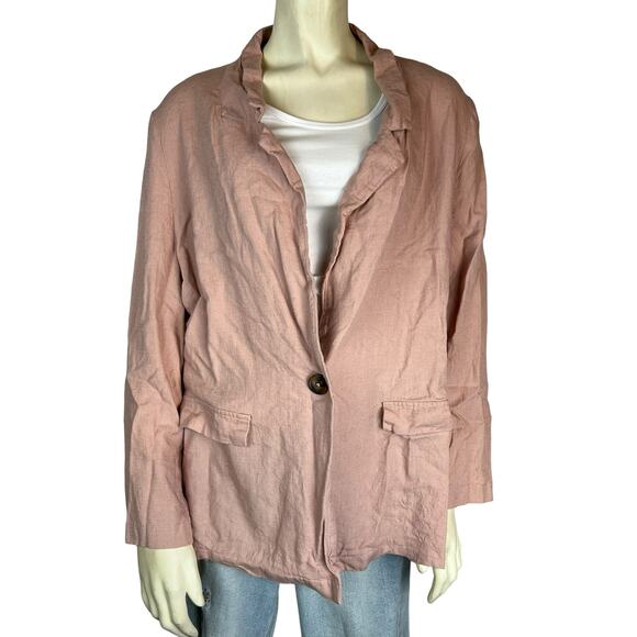 Asos Women Blazer Jacket Blush Pink One Button Flap Pockets Rayon Linen Blend 10 - Picture 8 of 11